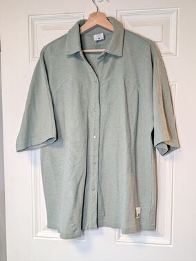 Adidas Lounge Terry Loop Shirt • Silver Green • Size M • 100% Cotton • Oversized